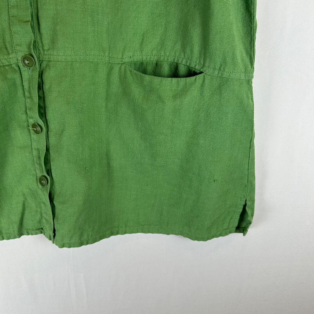 FLAX Women Green 100% Linen Sleeveless Button Front Pocket Top Shirt Size Medium - Picture 8 of 9